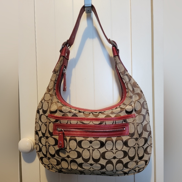 Coach Signature Jacquard Canvas Hobo Handbag - Picture 1 of 14